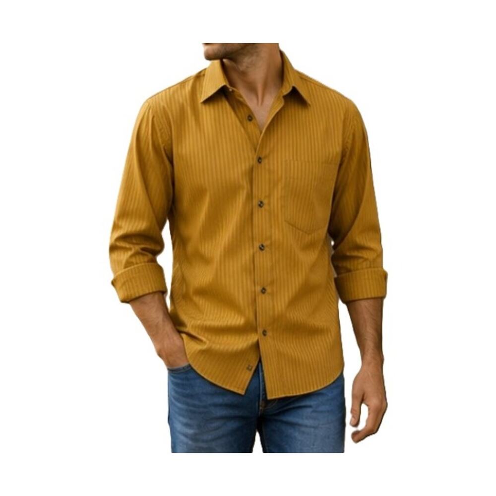 J Garcia Shirt Mens Size L Gold Subtle Stripe Button Up Long Sleeve Casual Dress